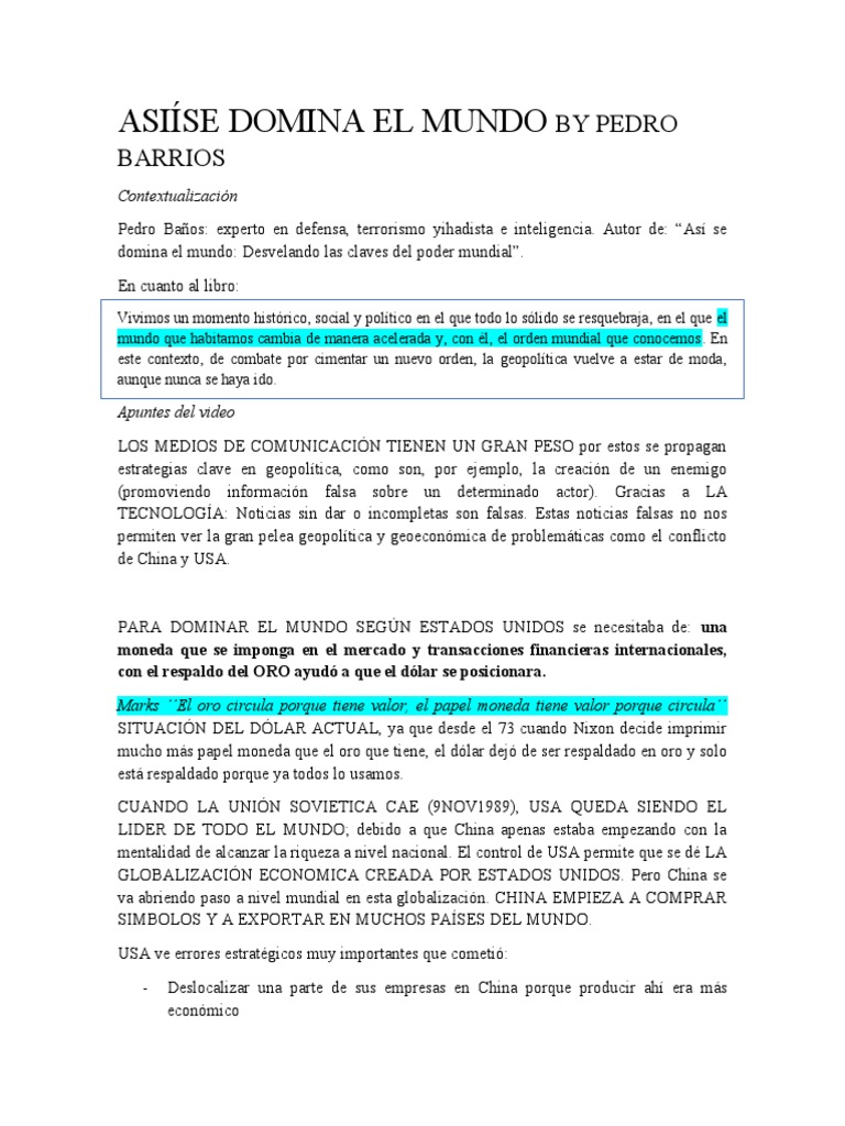 Así Se Domina El Mundo by Pedro Barrios PDF China Política mundial