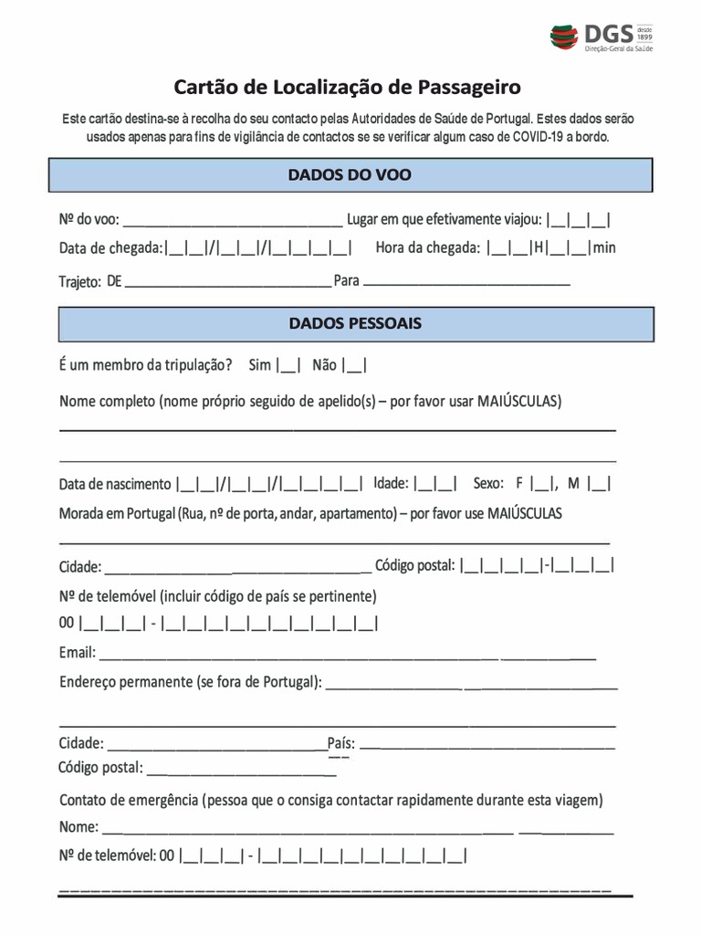Portugal Passenger Locator Card PDF Bemestar Médico