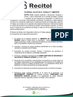 Política de Seguridad, Salud en El Trabajo y Ambiente PDF