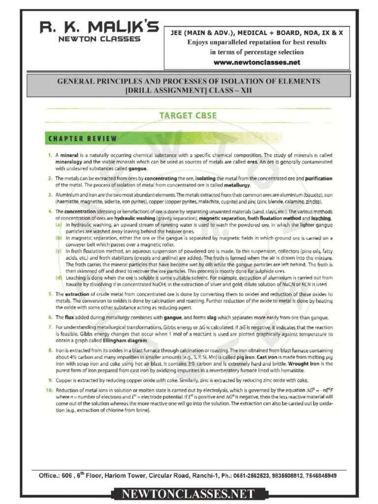 General Principles and Processes of Isolation of Elements | PDF