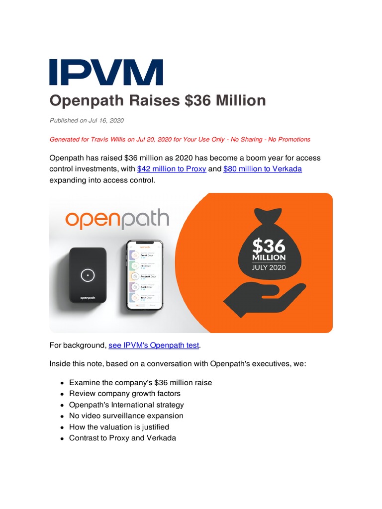 Openpath Secures $36M for Expansion | PDF | Access Control | Valuation ...