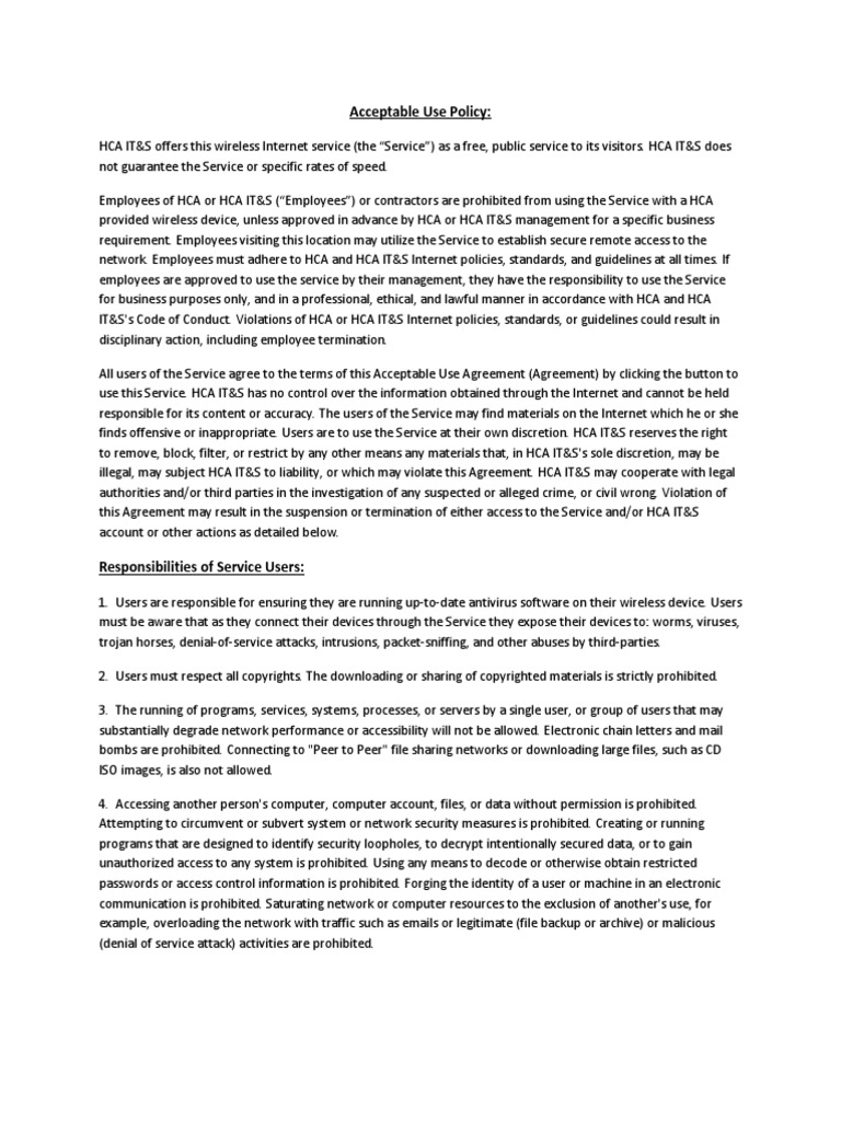 Acceptable Use Policy | PDF | Computer Law | Computer Network