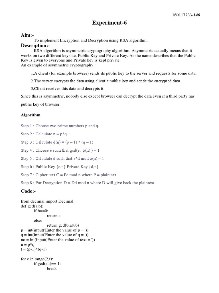 RSA Encryption and Decryption Guide | PDF | Teaching Methods ...