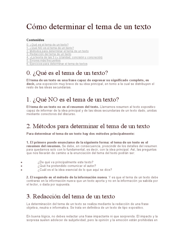 Cómo determinar el tema de un texto | PDF | Teoría | Ciencia cognitiva
