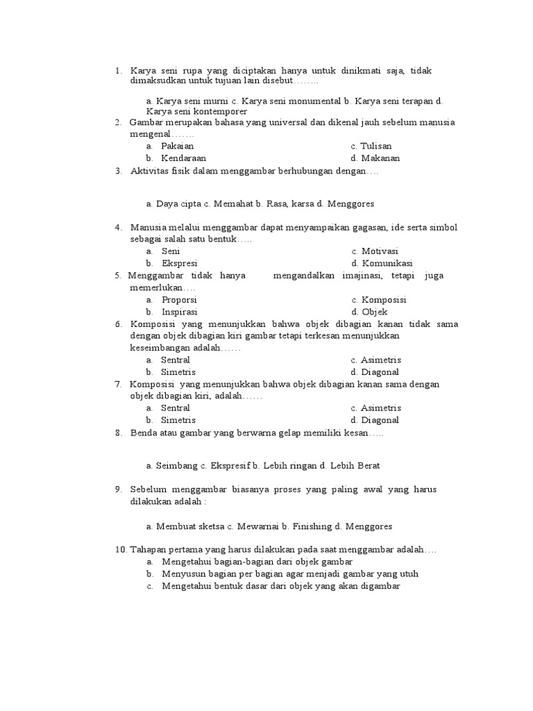 Ulangan 1 Dan 2 Seni Rupa Kelas 7 Pdf