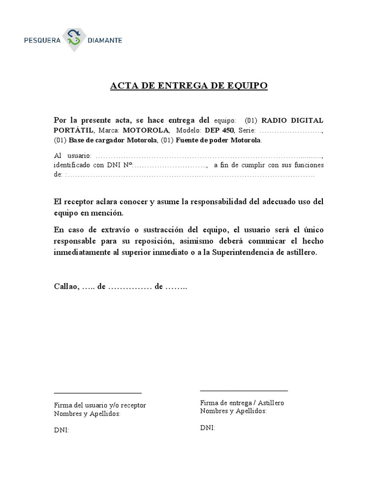 Acta de Entrega de Equipo | PDF | Informática y tecnología de la ...