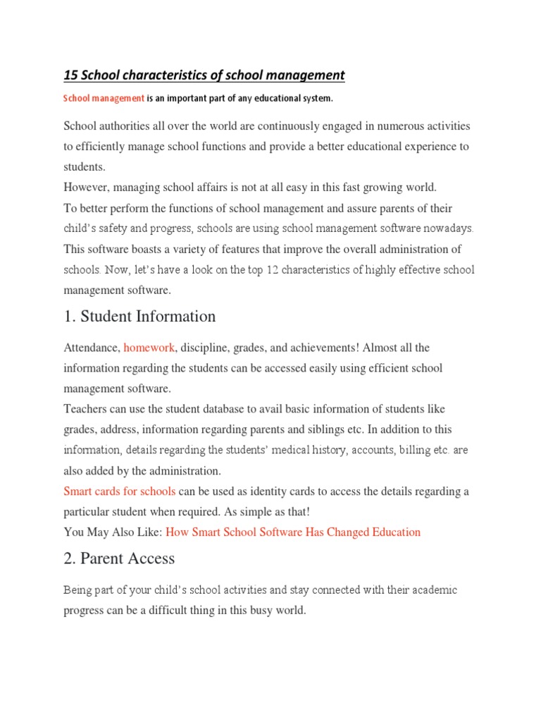 15 School Characteristics Of School Management PDF Schools Teachers