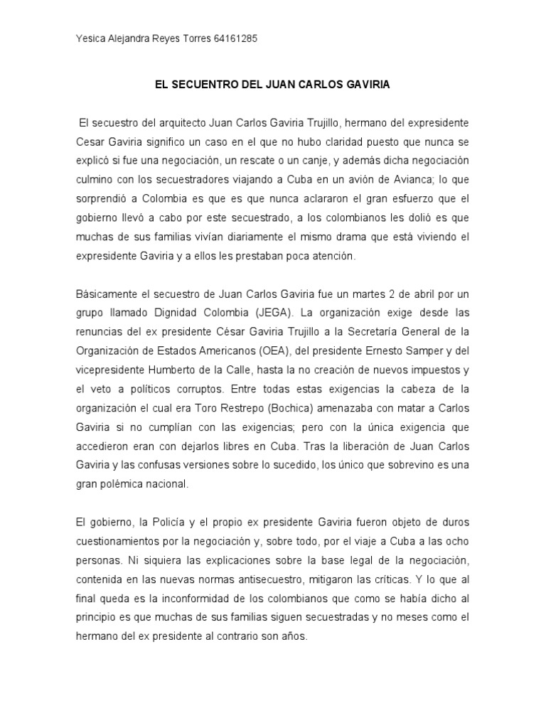 El Secuentro Del Juan Carlos Gaviria PDF Colombia Gobierno