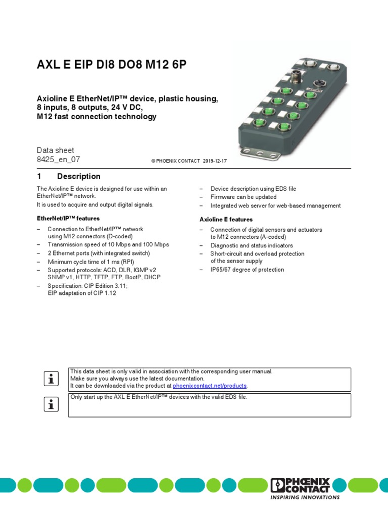 DB en Axl e Eip Di8 Do8 m12 6p 8425 en 07 | PDF | Ip Address | Power Supply