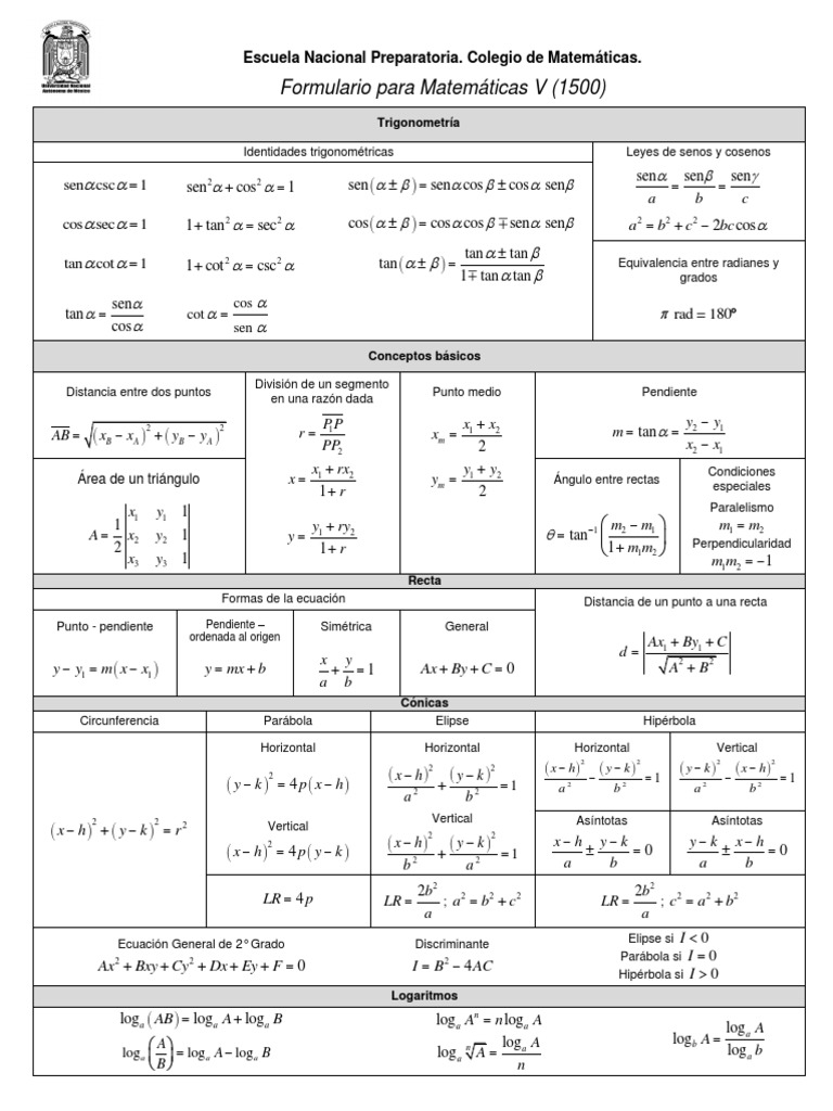 Mate V Formulas PDF | PDF | Análisis matemático | Formas geométricas