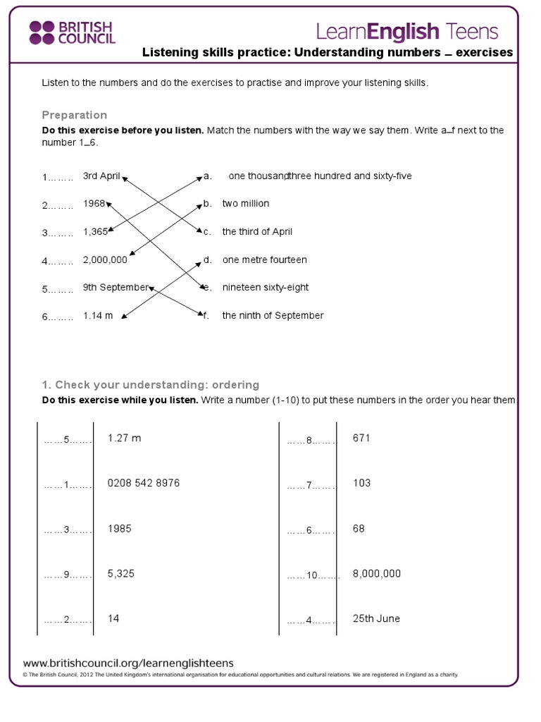 Listening Exercises for Numbers | PDF