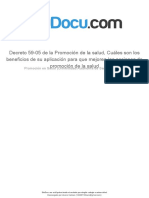 Decreto 59 05 de La Promocion de La Salud Cuales Son Los Beneficios de Su Aplicacion para Que Mejoren Las Acciones de Promocion de La Salud