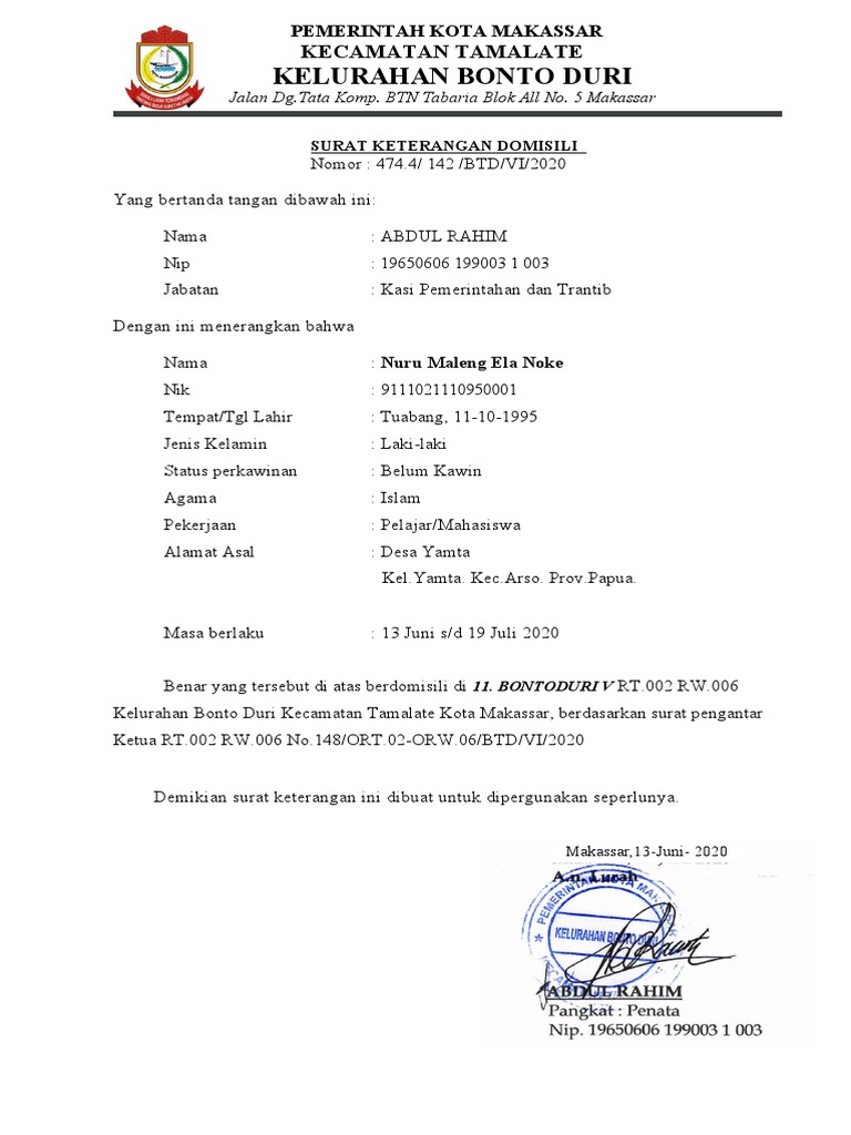 Surat Keterangan Domisili Makassar Tetapi nilainya besar maka anda membutuhkan surat perjanjian jual beli.
