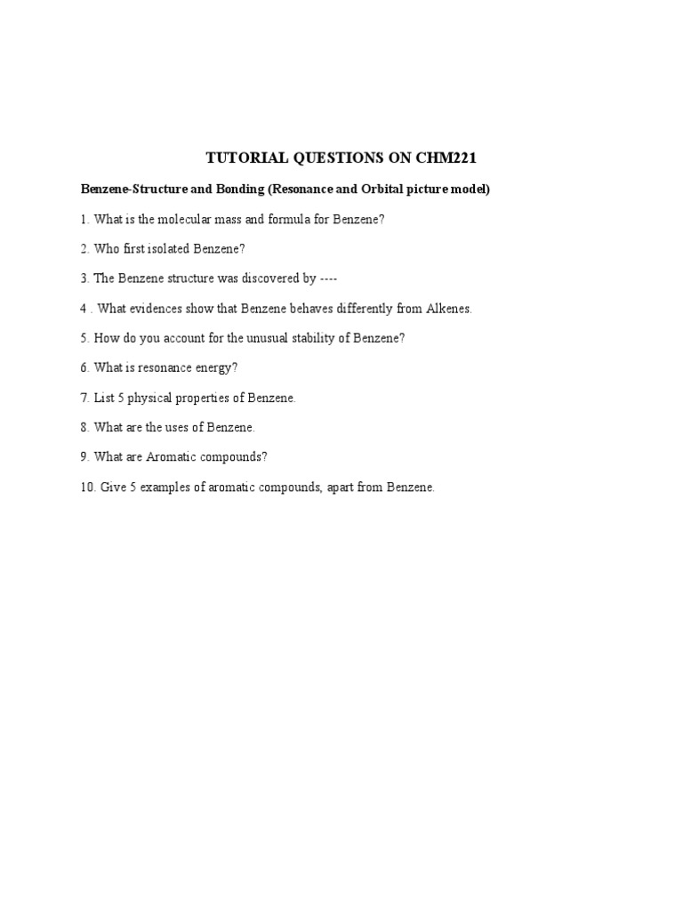 CHM 221 Tutorial Questions For Class Forum | PDF | Science & Mathematics