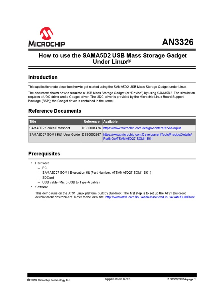 AN 3326 How To Use SAMA5D2 USB Mass Storage Gadget Under Linux