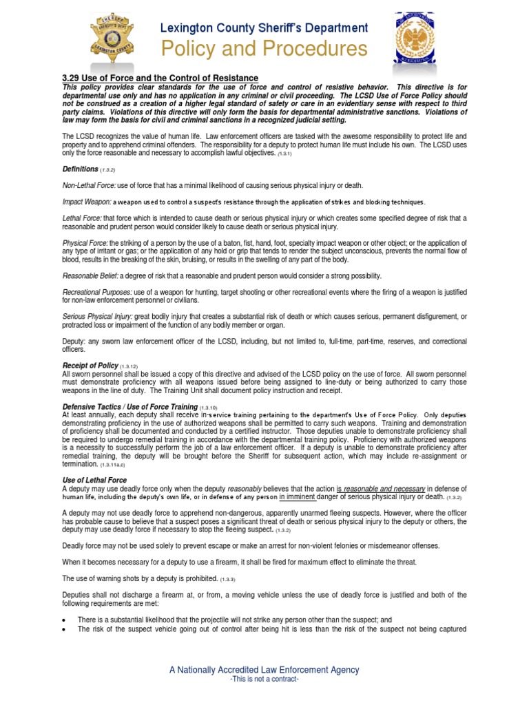 Policy and Procedures Lexington County Sheriff’s Department Deadly