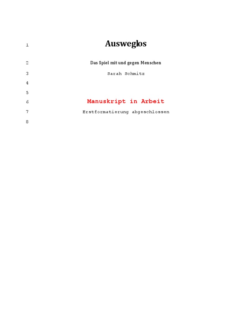 Ausweglos Manuskript Von Sarah Schmitz