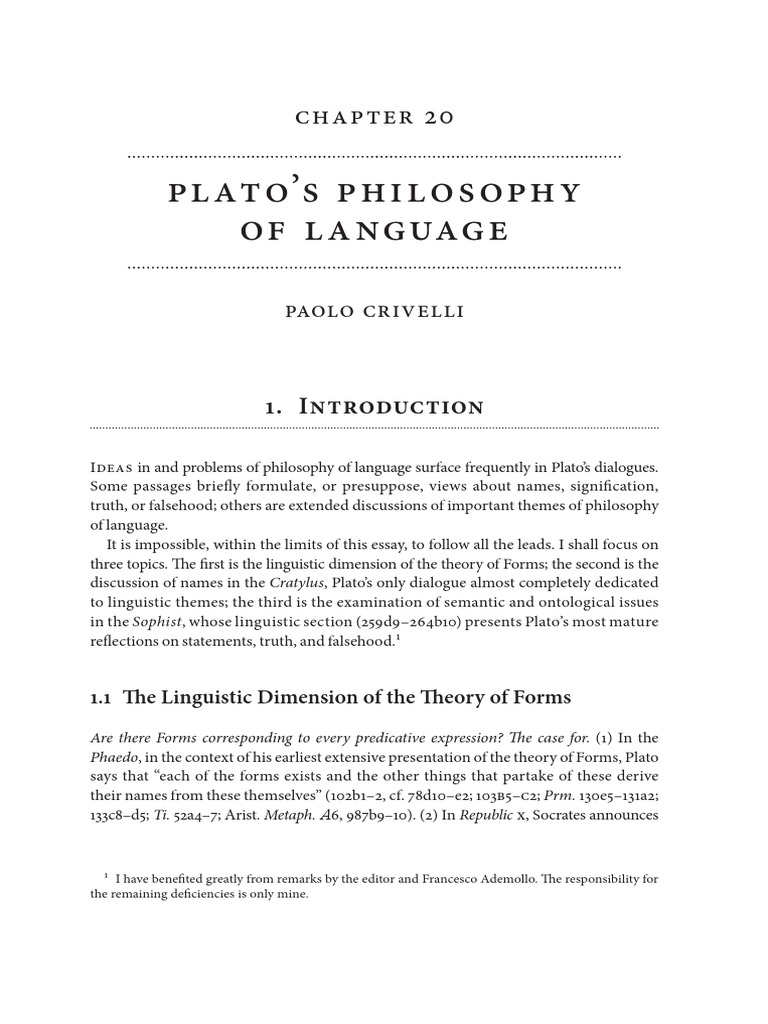 Plato's Philosophy of Language: Paolo Crivelli | PDF | Plato | Socrates