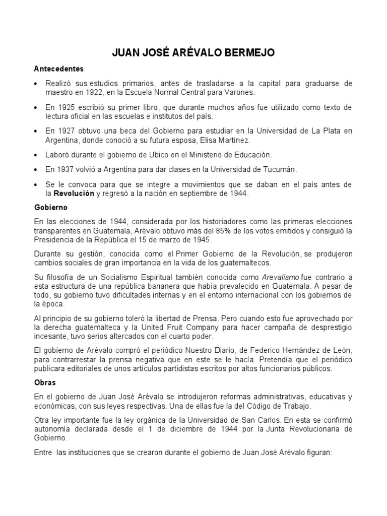 Legado de Juan José Arévalo en Guatemala | PDF | Guatemala | Gobierno