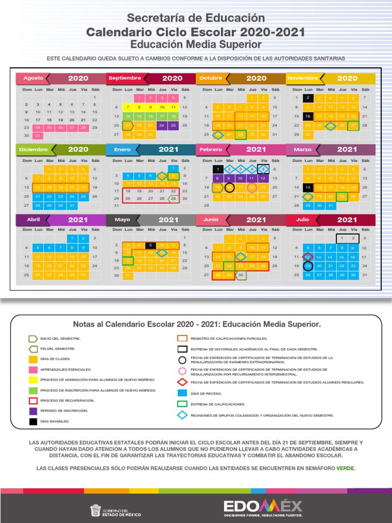 Calendario Escolar Media Superior Estado de México 2020 ...