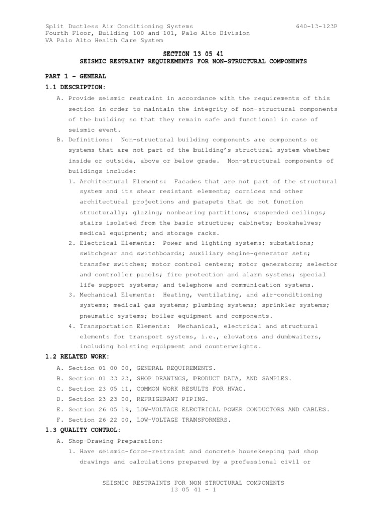 SECTION 13 05 41 Seismic Restraint Requirements For Non-Structural ...
