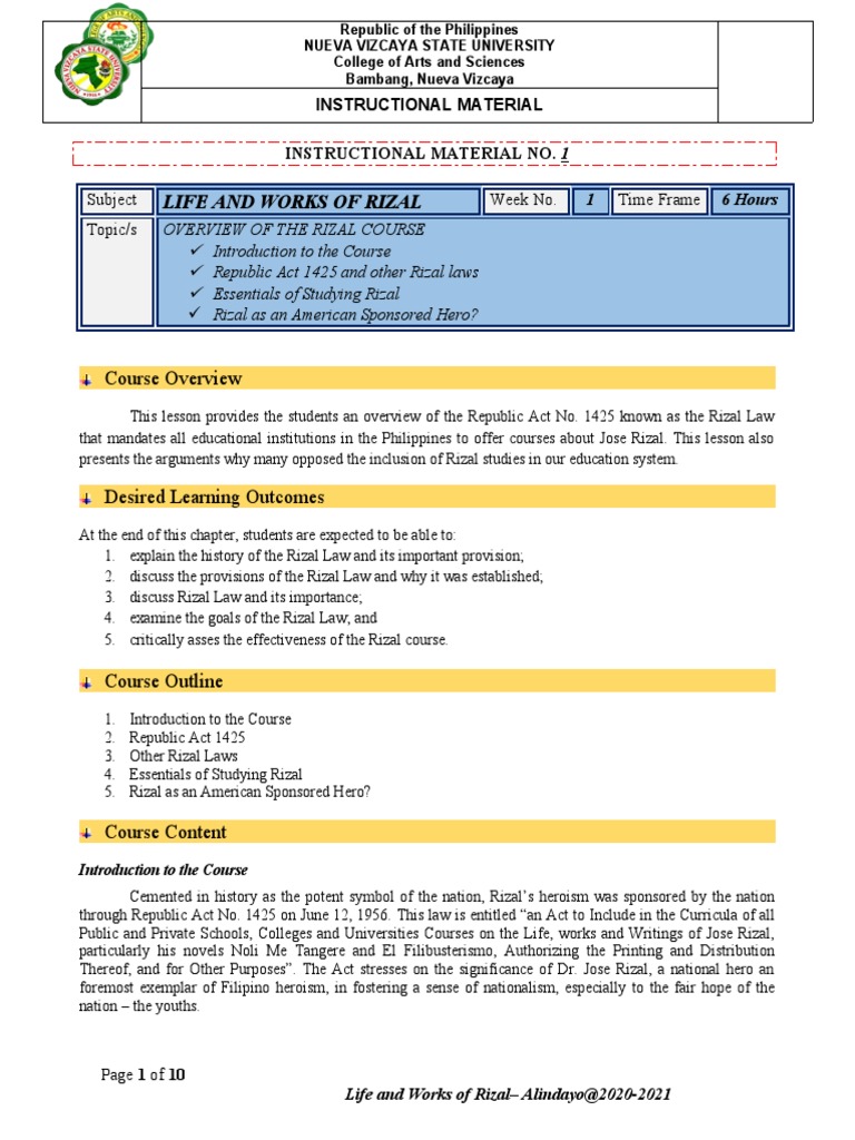 Life and Works of Rizal: Course Overview | PDF | Social Science ...