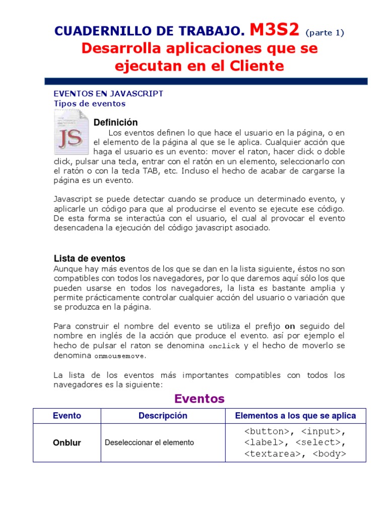 Eventos en JavaScript: Guía y Actividades | PDF | Script Java ...