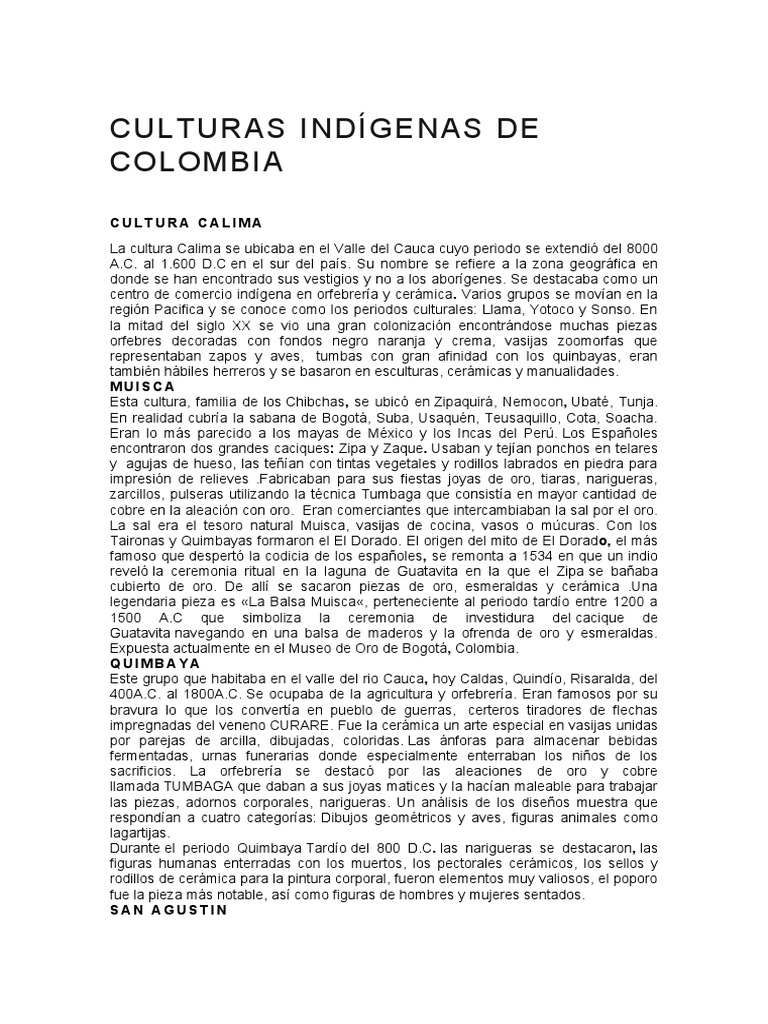 Culturas Indígenas de Colombia: Historia y Arte | PDF | Cultura (general)