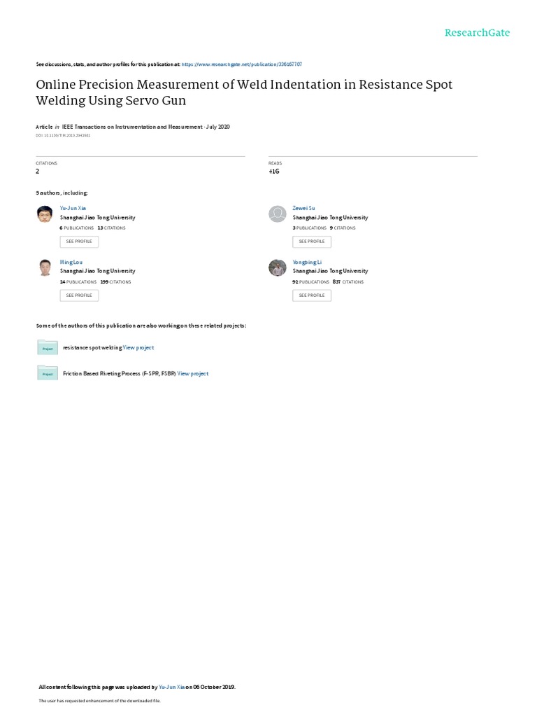 Online Precision Measurement of Weld Indentation in Resistance Spot
