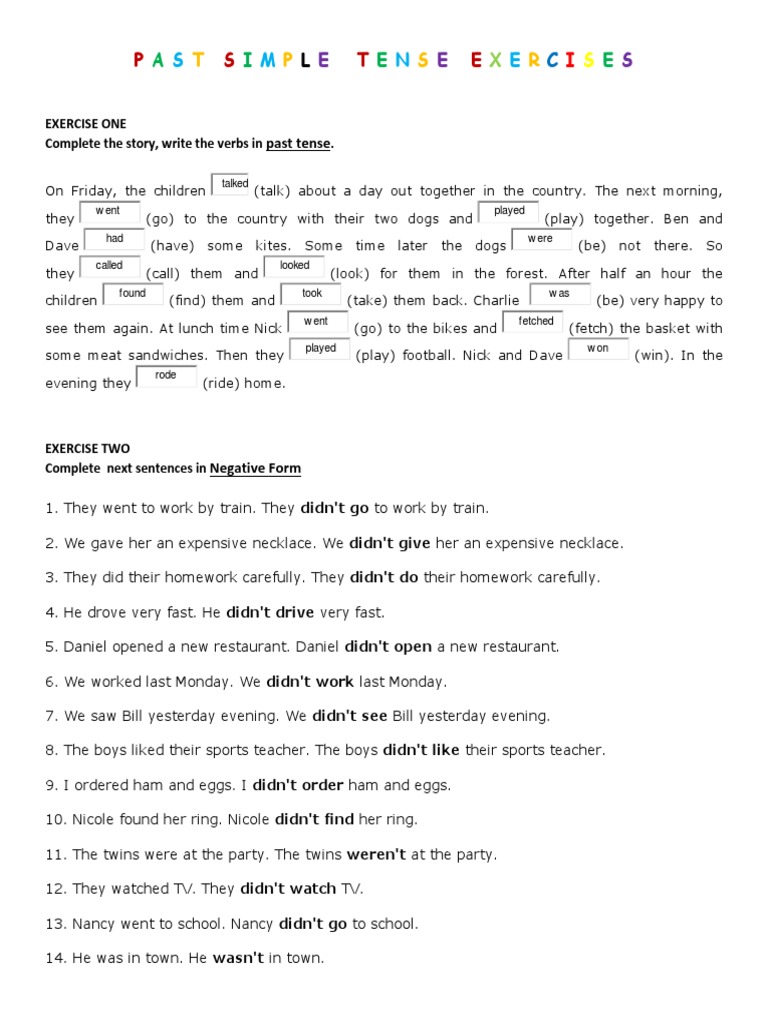 Past Simple Tense Exercises | PDF | Language Mechanics | Linguistic ...