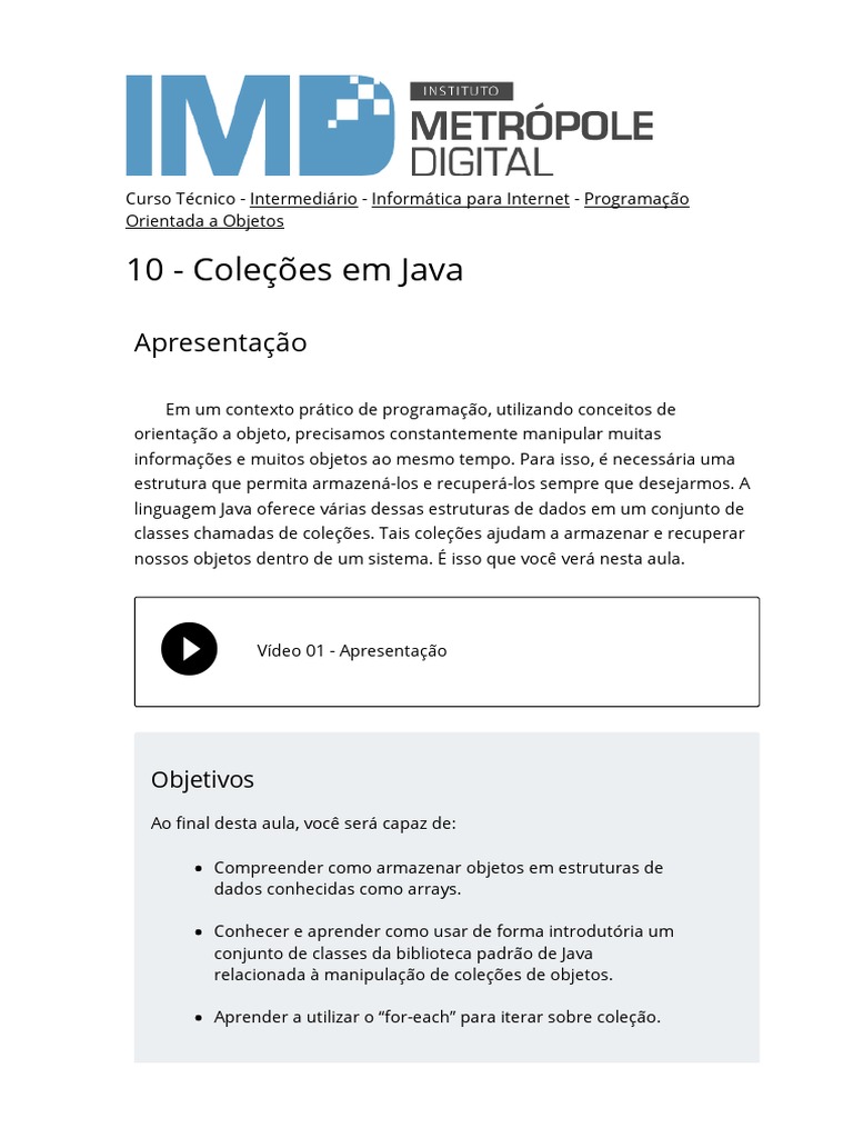 Introdução às Coleções em Java | PDF | Estrutura de dados de matriz ...