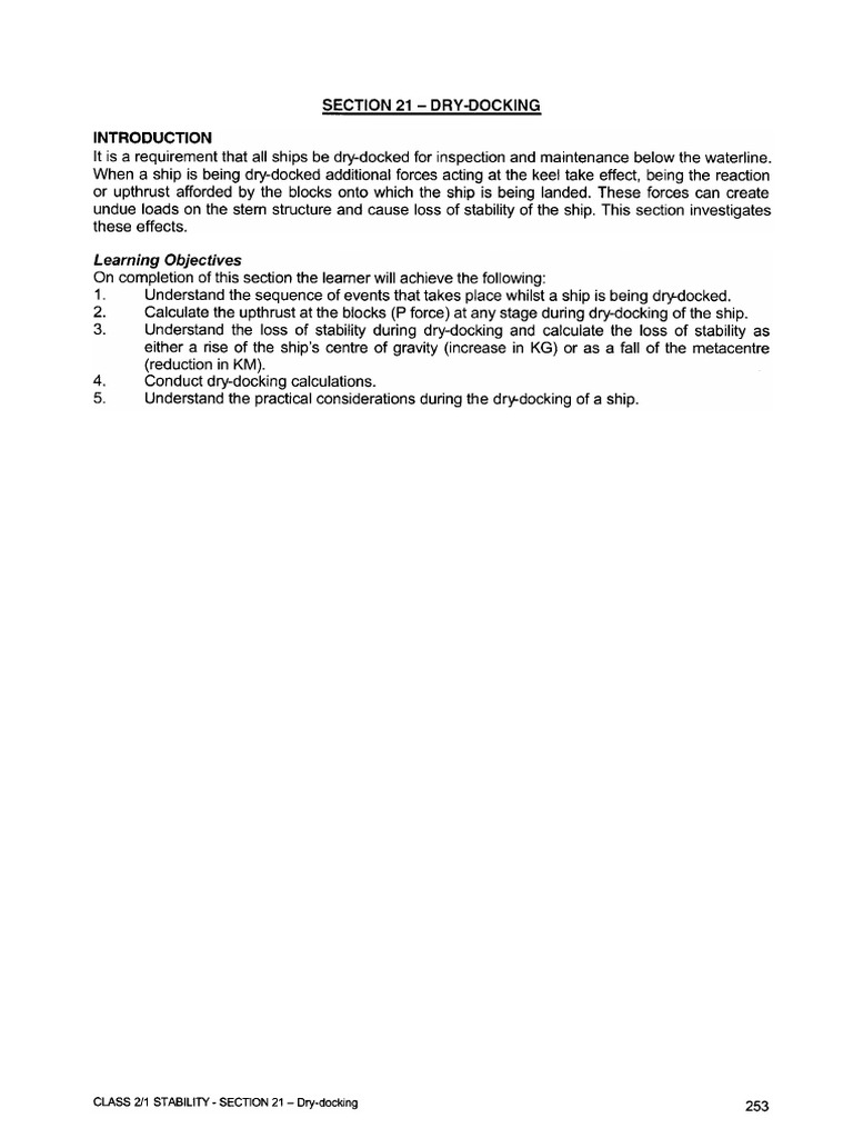 Class 2 1 Stability Section 21 Dry Docking Pdf Buoyancy Ships