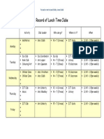 Record of Lunch Time Clubs