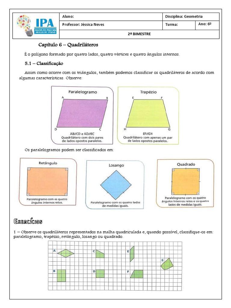 Aula 6 Geometria Quadriláteros 6 Ano | PDF