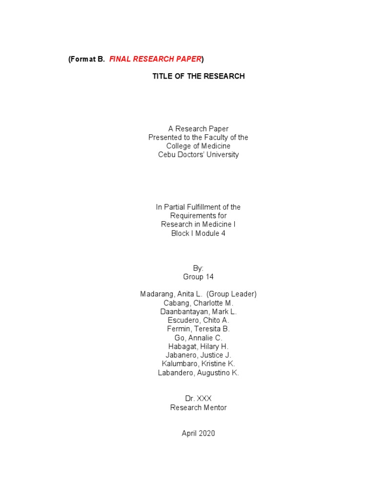 (Format B.) Title of The Research | PDF | Citation | Data