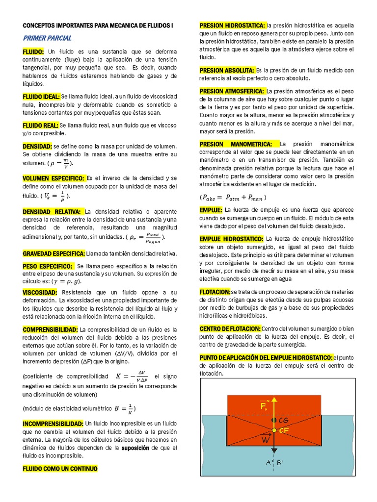 Conceptos Clave en Mecánica de Fluidos | PDF | Viscosidad | Presión