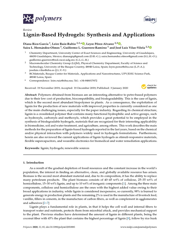 Polymers lignin based hydrogels synthesis and applications pdf