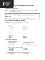 Survey Checklist For Mathematics Teachers