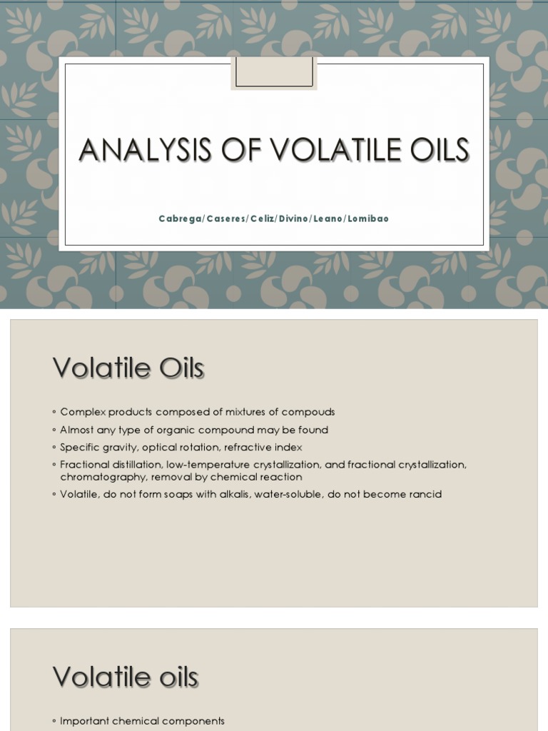 Volatile Oils: Analysis and Methods | PDF | Titration | Chemistry