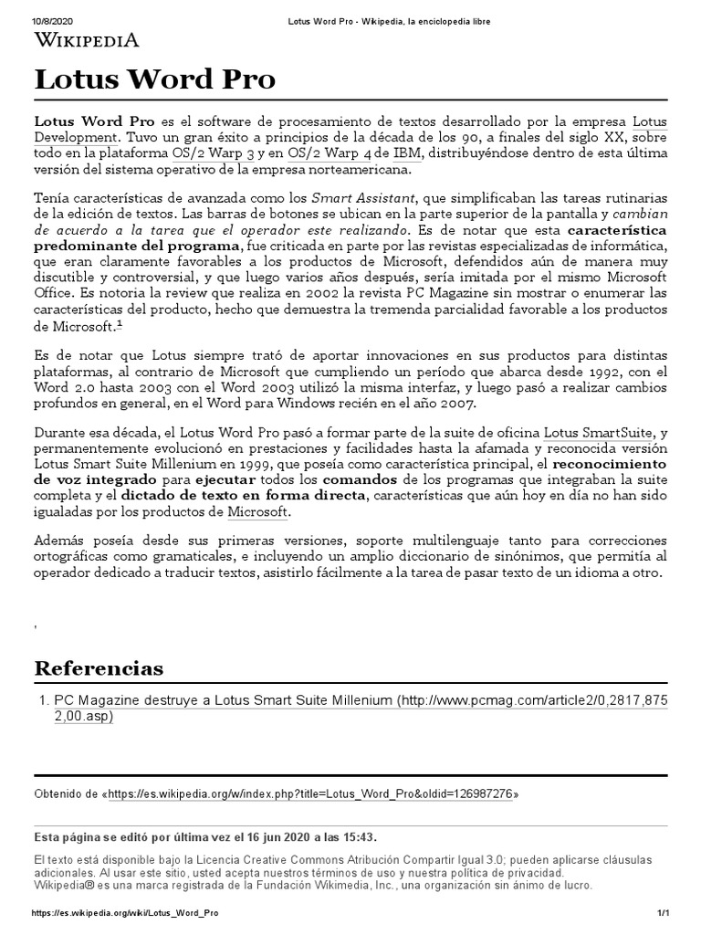 Lotus Word Pro Wikipedia, La Enciclopedia Libre PDF Plataformas
