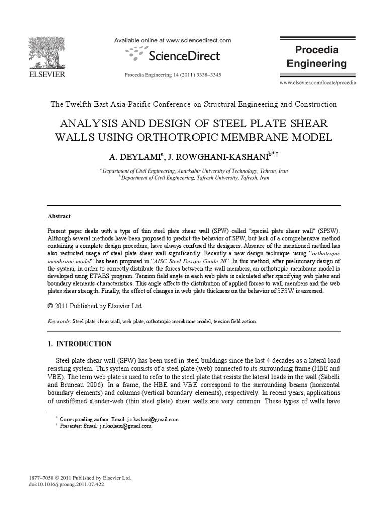 ANALYSIS AND DESIGN OF STEEL PLATE SHEAR Wall Using Etabs PDF | PDF ...