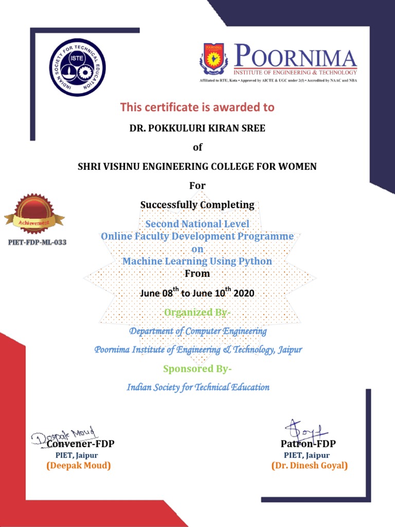 Certificate of Completion: FDP on ML | PDF | Art | Computers