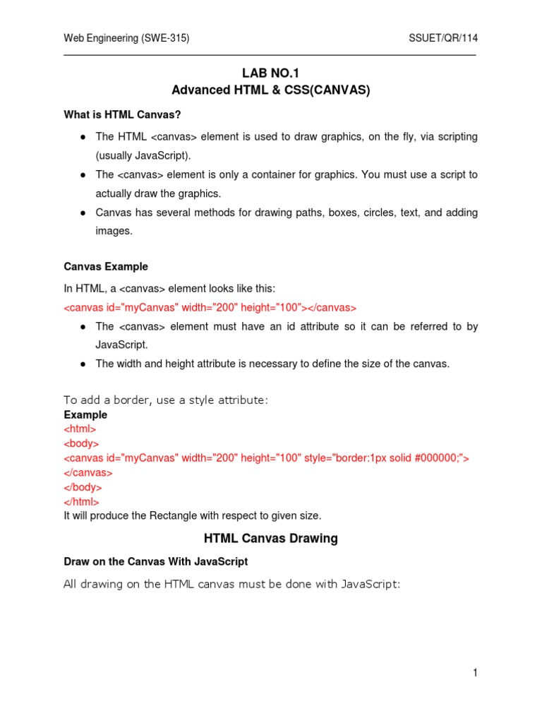 Lab No.1 Advanced HTML & CSS (CANVAS) | PDF | Html Element | Html