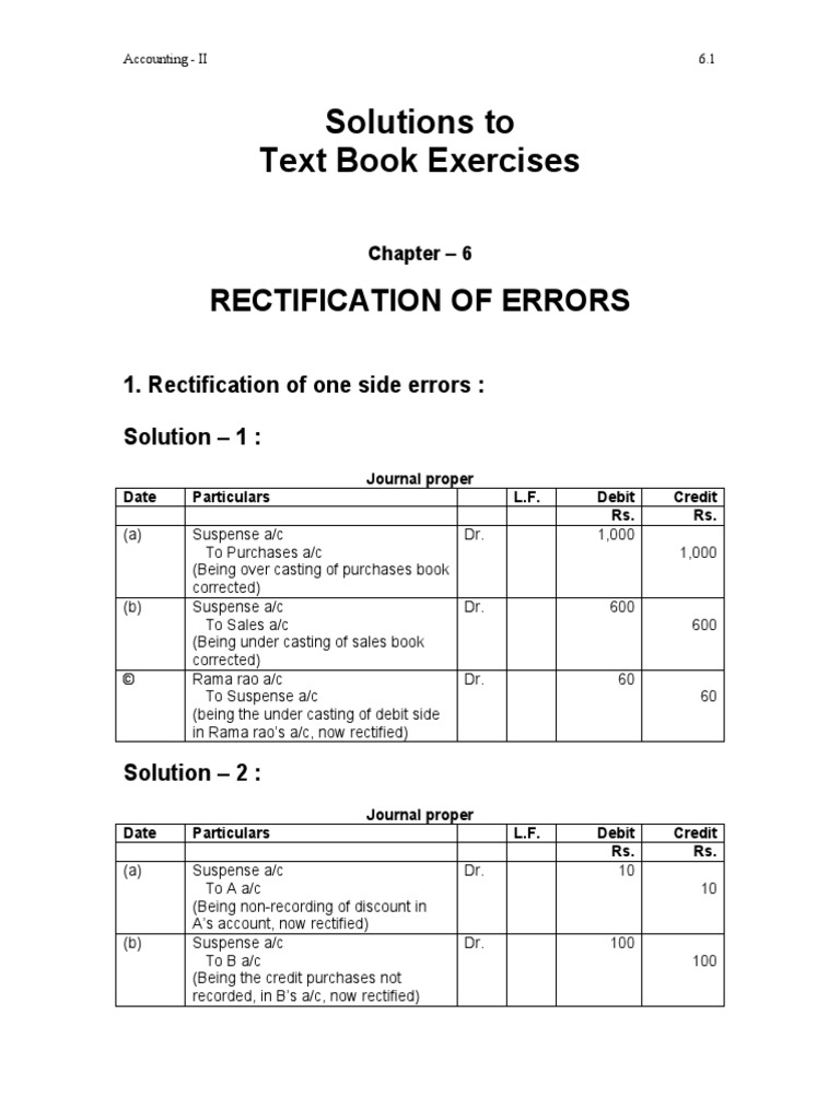 Solutions To Text Book Exercises: Rectification of Errors | PDF ...