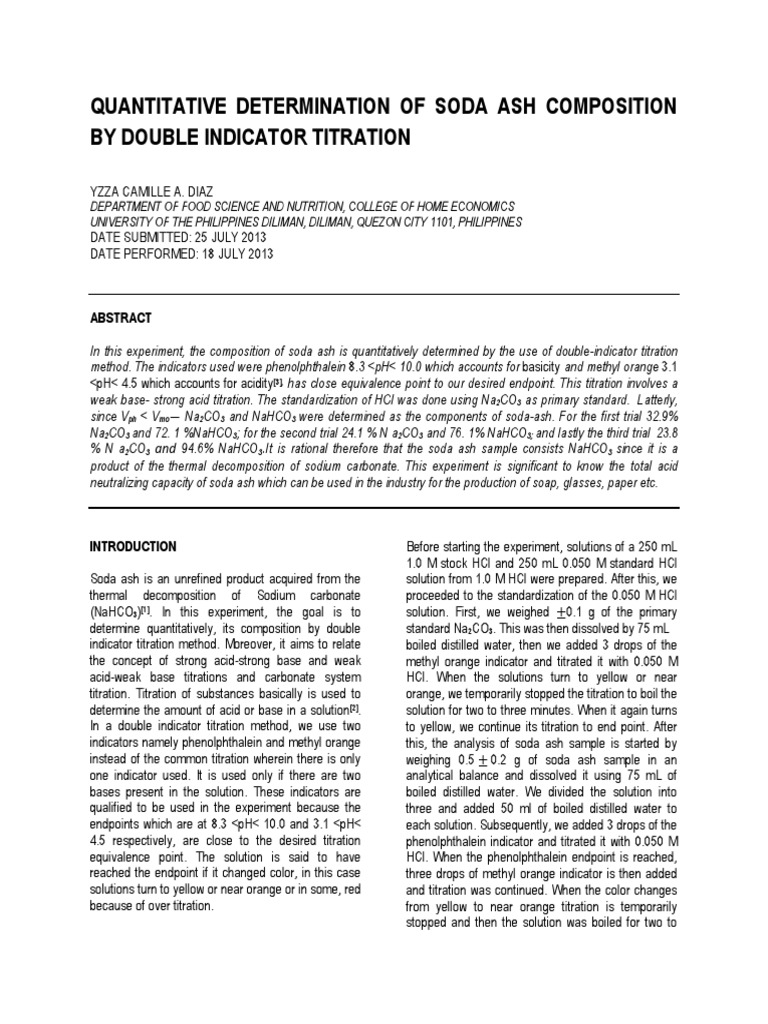 Quantitative Determination of Soda Ash Composition by Double Indicator