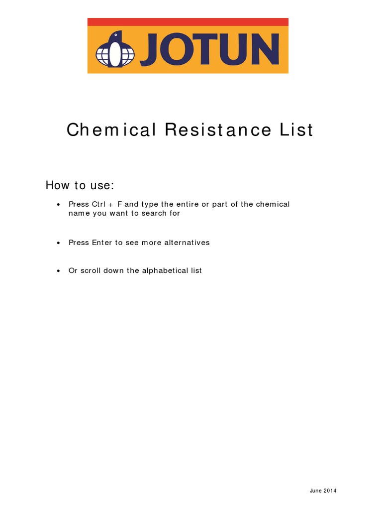 ChemicalResistanceList2014Jun tcm5428039 Jotun1 PDF Asphalt