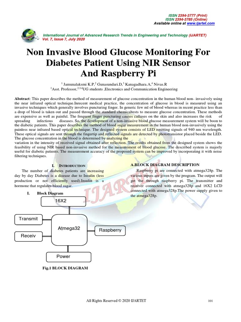 Non Invasive Blood Glucose Monitoring For | PDF | Transmitter | Radio