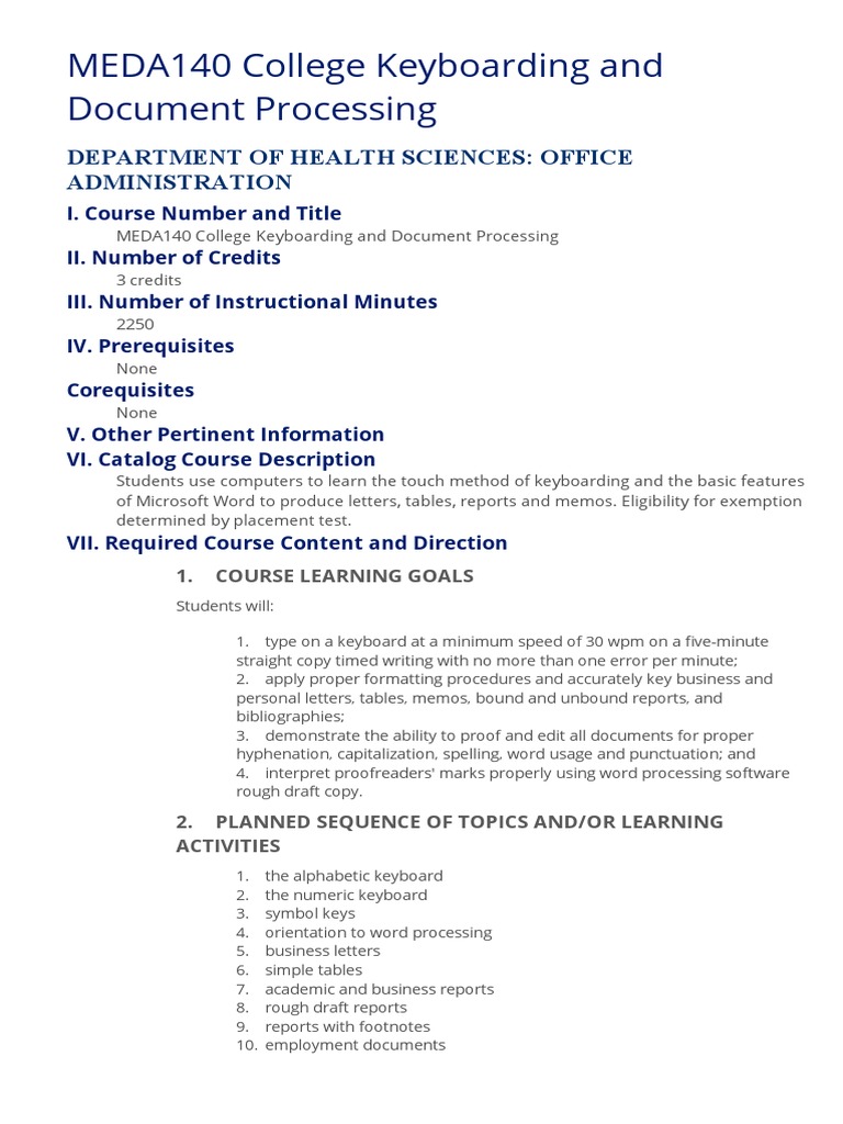 College Keyboarding Course Overview | PDF