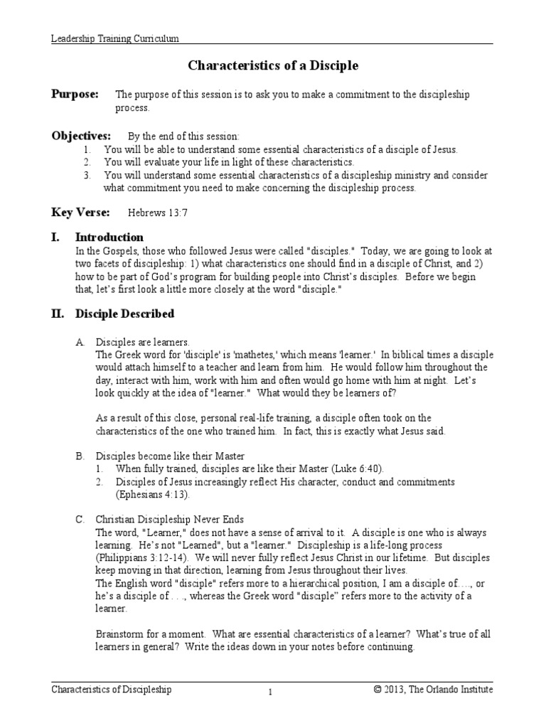 Characteristics of A Disciple: Purpose | PDF | Disciple (Christianity ...