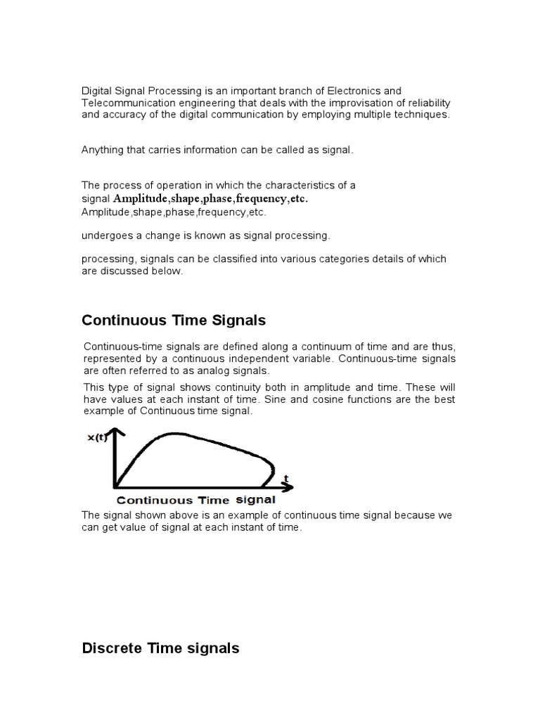 Continuous Time Signals: Amplitude, Shape, Phase, Frequency, Etc | PDF ...